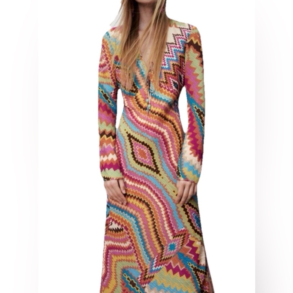 Zara Multicolor V-neck Geometrical Print Dress - Picture 6 of 10